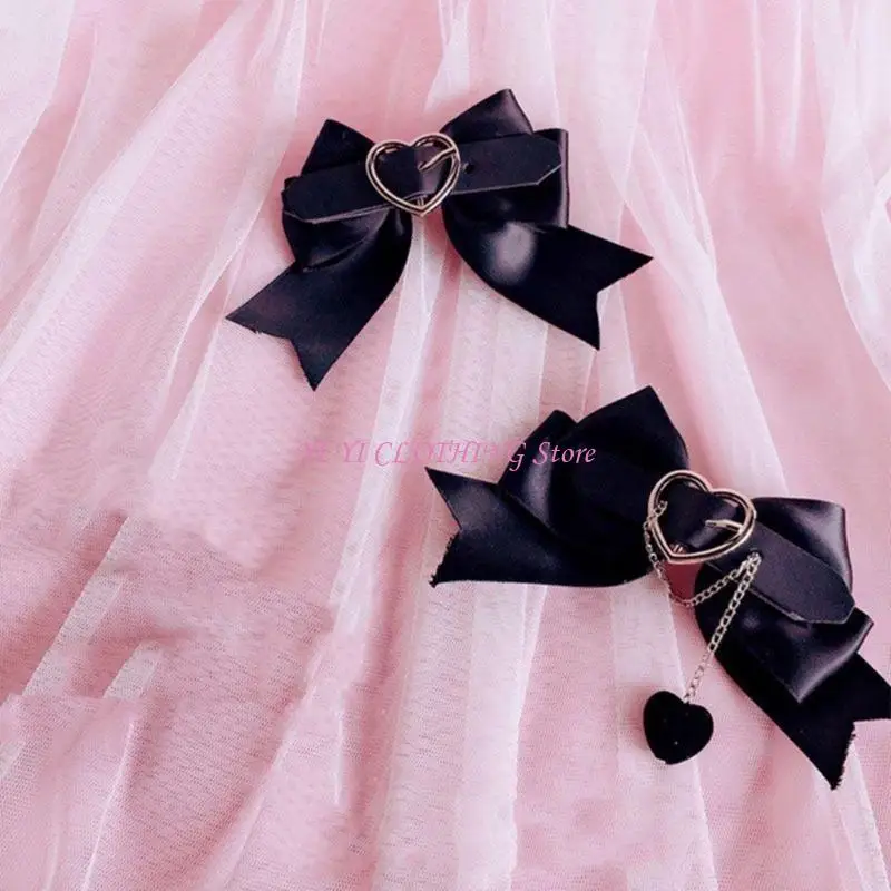 N5kf 2pcs Central cabello para niñas Harajuku Bownot & Heart adolescentes Clima cabello Halloween