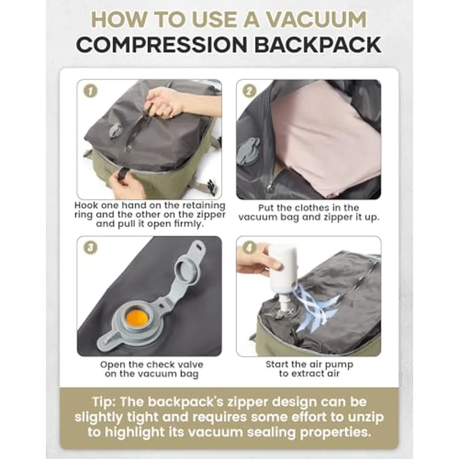 Vacuum Backpack Travel with Pump, Vacuum Seal Compression Bags for Clothing Travel Essentials Carry on Luggage Laptop Backpack, - view 2