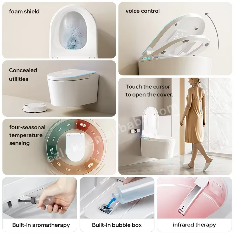 New Arrival Smart Electronic Wall-hung Toilet Intelligent Bathroom Wc With Floating Rimless Bowl Elongated Shape view 4