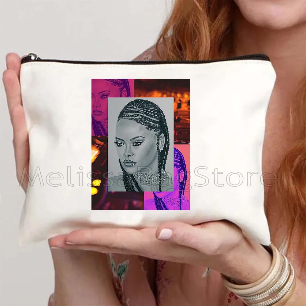 Beautiful Sexy Rihanna Portrait Cute Music Singer Poster Fan Gift Canvas Cosmetic Bag Makeup Toilet Bag Pencil Case Zipper Pouch