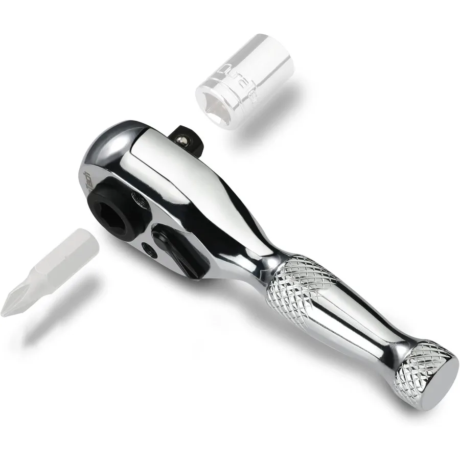 

1 4Inch Stubby Ratchet Wrench SocketBit Driver 72Tooth Chrome Alloy Made Chrome Plated Finish