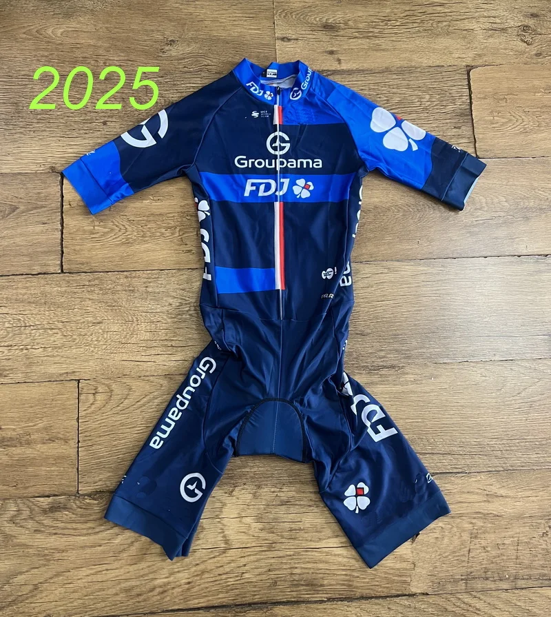 LASER CUT Skinsuit 2025 GROUPAMA FDJ TEAM Blue Bodysuit SHORT Cycling Jersey Bike Bicycle Clothing Maillot Ropa Ciclismo