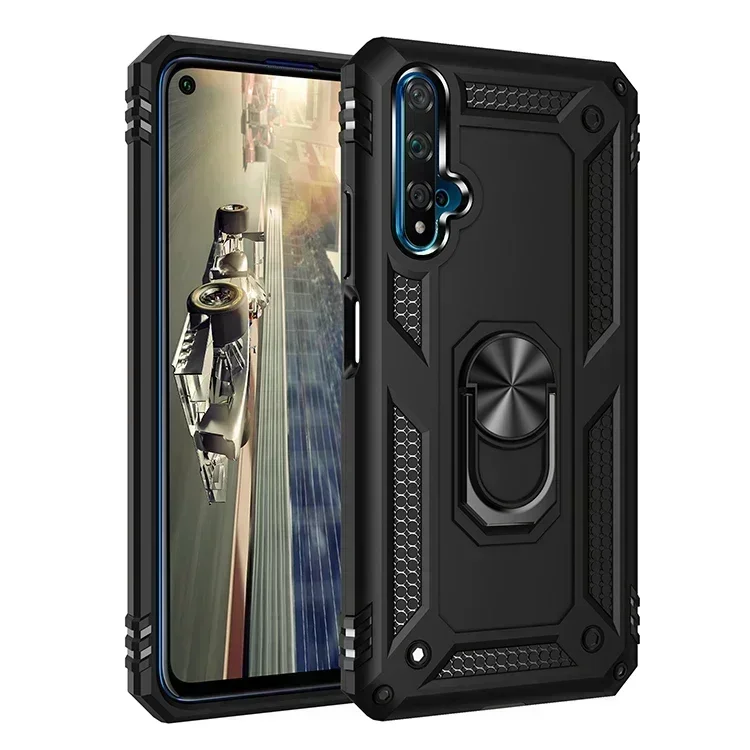 for Huawei Nova 5T Armor Shockproof Case for Huawei Nova 5 T Military Drop Protective Magnet Car Holder Ring Case Cover