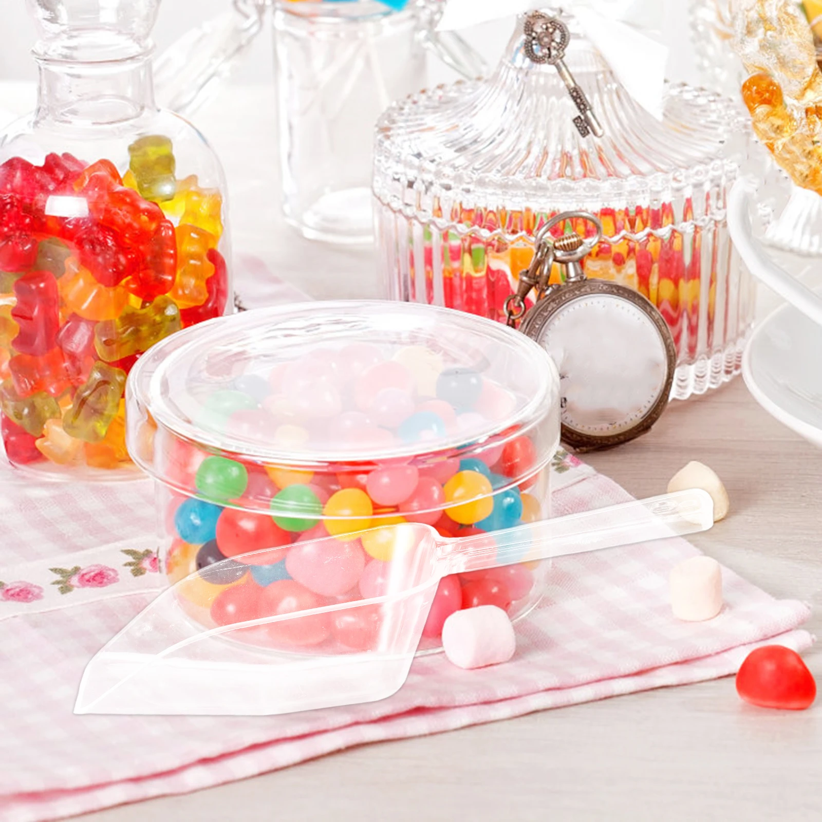 

12Pcs Mini Ice Scoop Transparent Plastic Kitchen Scoopers for Food Multi Purpose Reusable Small Serving Scoop for Freezer Pantry