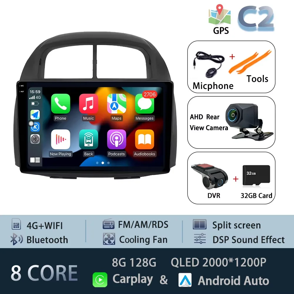 10.1 "Autoradio Android 15 Voor Toyota Passo Myvi Daihatsu Sirion 2006-2011 CarPlay Auto BT Multimedia GPS 360 °   Hoofdeenheid