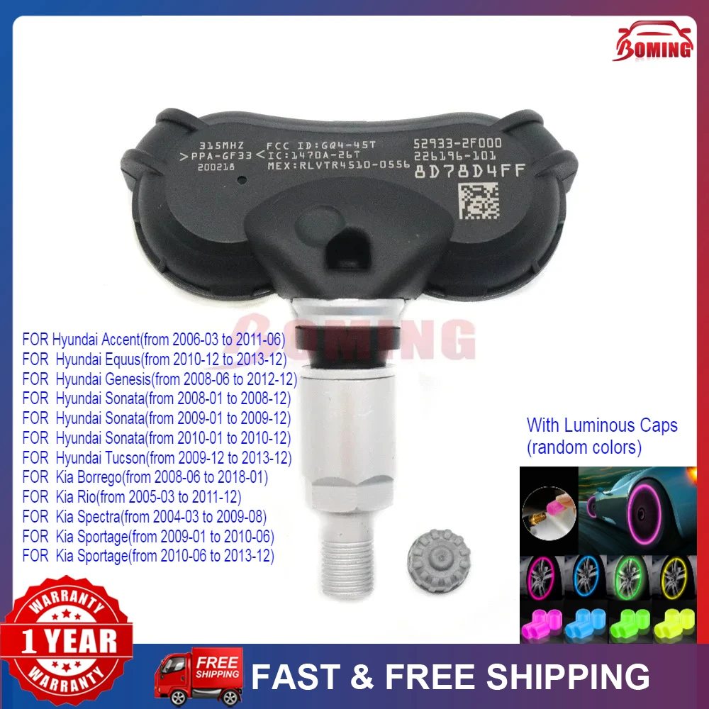 

4PCS TPMS 315MHZ Tire Pressure Sensor 52933-2F000 For Kia Rio Borrego Spectra Sportage 2006-2012 216707-101 529332F000