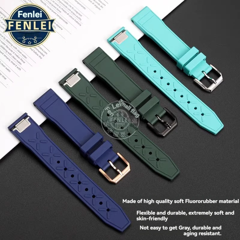 20mm 21mm Quick Release Steel End Link FKM Rubber Strap For IWC Pilot Chronometer Mark 20 Fluoro Rubber Waterproof Watchband Men