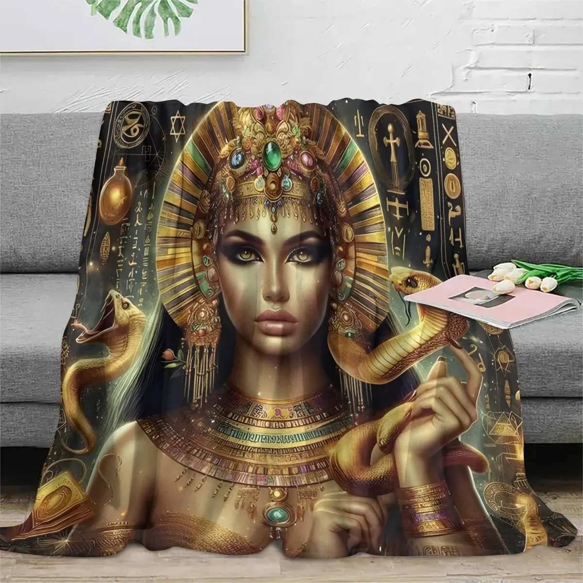 Beauty and Snake Print Blanket – Portable Throw for Bed, Travel, Camping, Living Room, Office, Sofa, Chair & Bed
