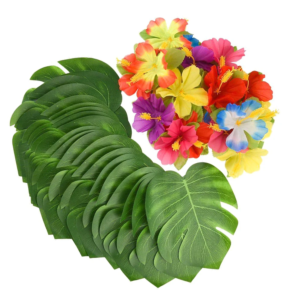 

Artificial Monstera Leaves Hibiscus Flowers Realistic Tropical Faux Leaves Home Decor Bedroom Living Photo PropPlant