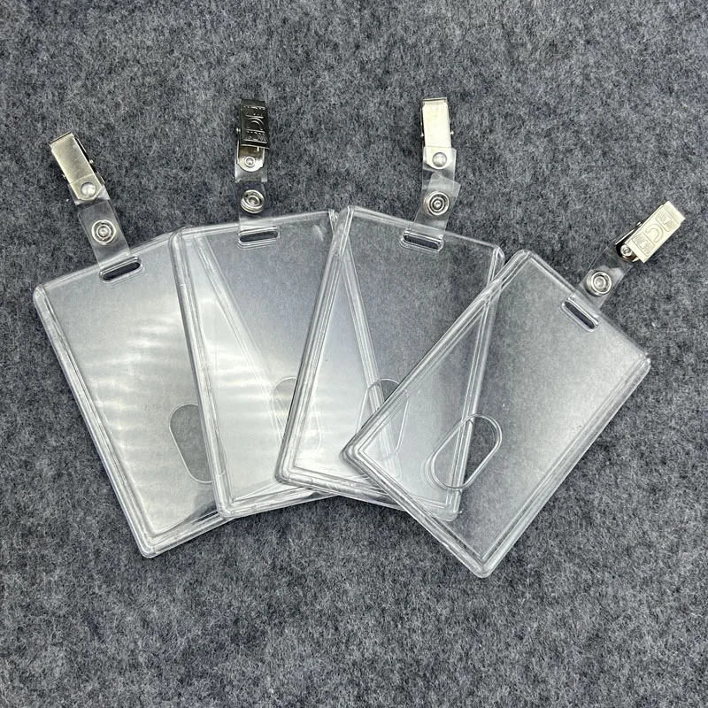 4 Sets Acrylic Card Cover With Clips Women Kids Bus Credit ID Name Business Working Bank Card Badge Holder Protective Cover