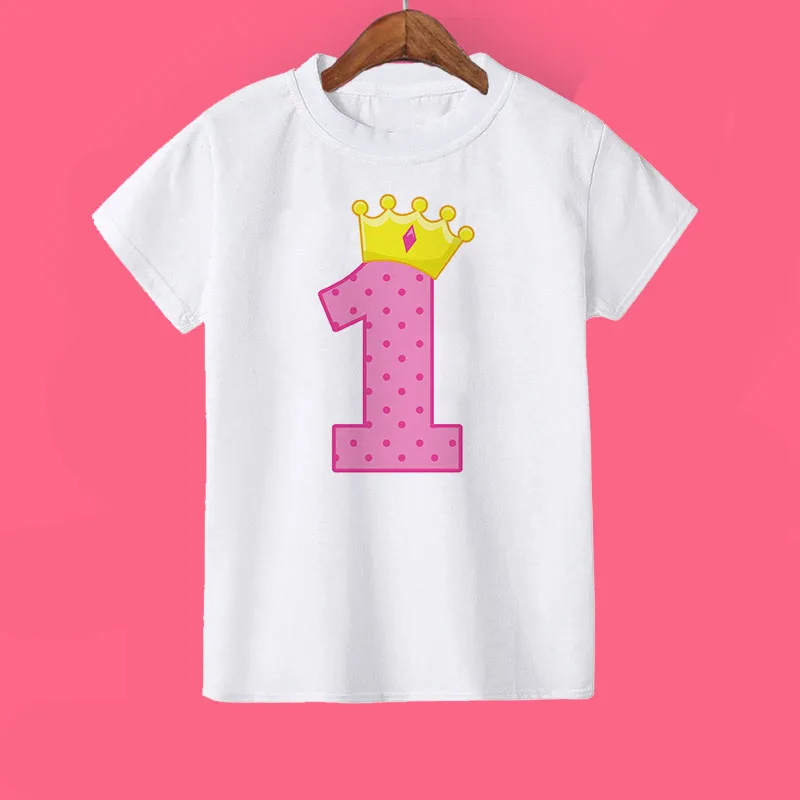 Crown Birthday Number Print Shirt Size 1 2 3 4 5 6 7 8 Birthday Party T-Shirt Wild One Tee Girls T-shirt Gift Girl Fashion Tops