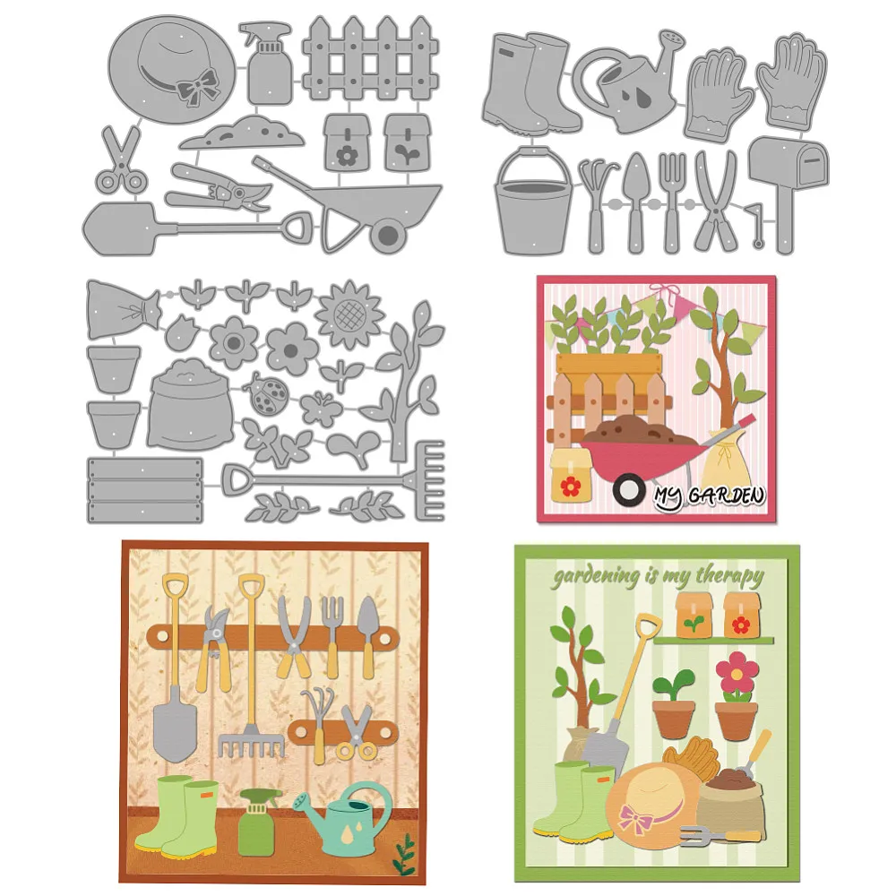 Gartenwerkzeuge, Schneideformen aus Kohlenstoffstahl, Schablonen für DIY-Scrapbooking, Fotoalbum, dekorative Prägung, Papierkarten, gemischte Formen