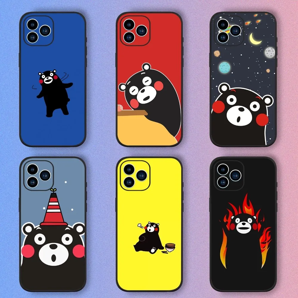 Kawaii Kumamon Phone Case For iPhone 15,14,13,12,11,XS,XR,X,8,7,Pro,Max,Plus,mini Silicone Black Cover