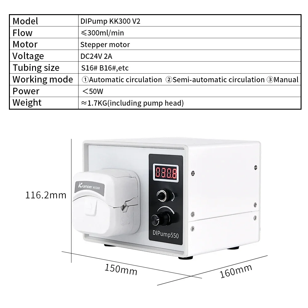 YUNYI DIP-KK300 4 Rotors 0-300ml/min Quick Tube Replace Peristaltic Pump Stepper Motor Intelligent Adjustable Speed Lab Dosing P