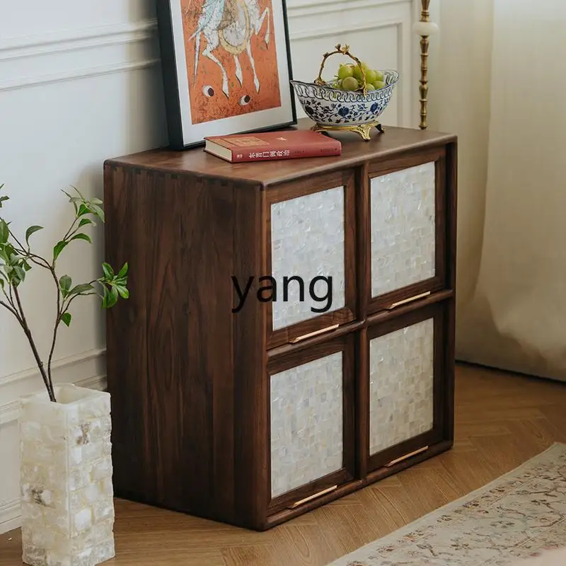 ZL four-grid cabinet, black walnut solid wood bookcase, free combination floor cabinet