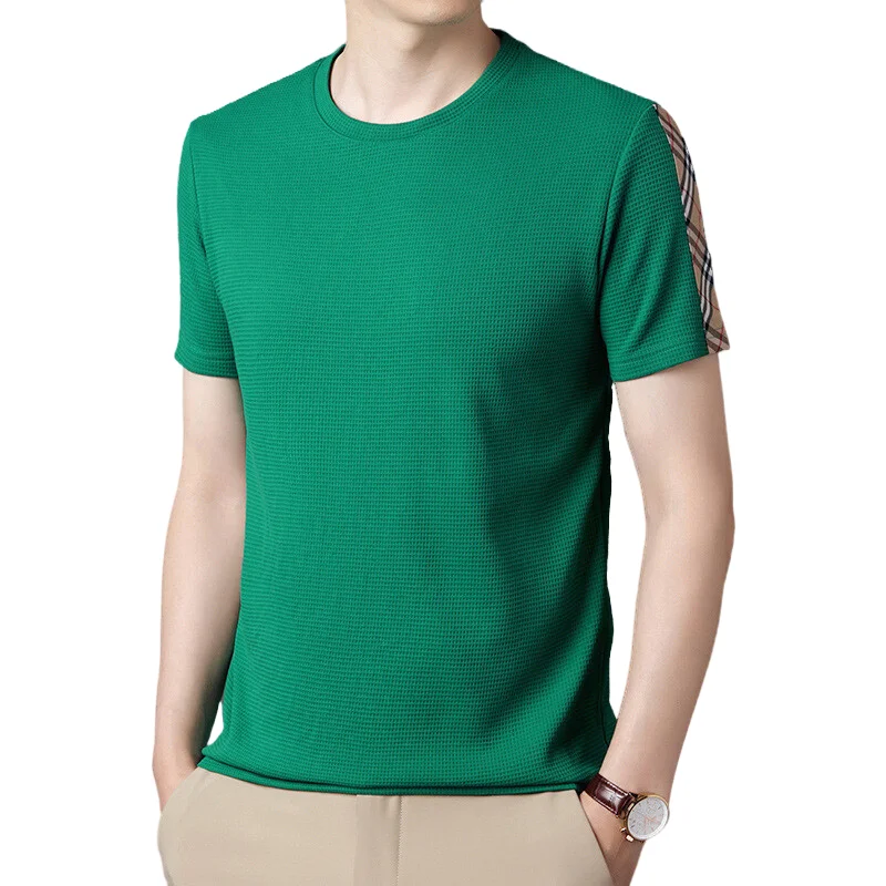 Men's summer O-neck solid color casual short-sleeved T-shirt fashion slim cotton T-shirt men's high quality business social tops