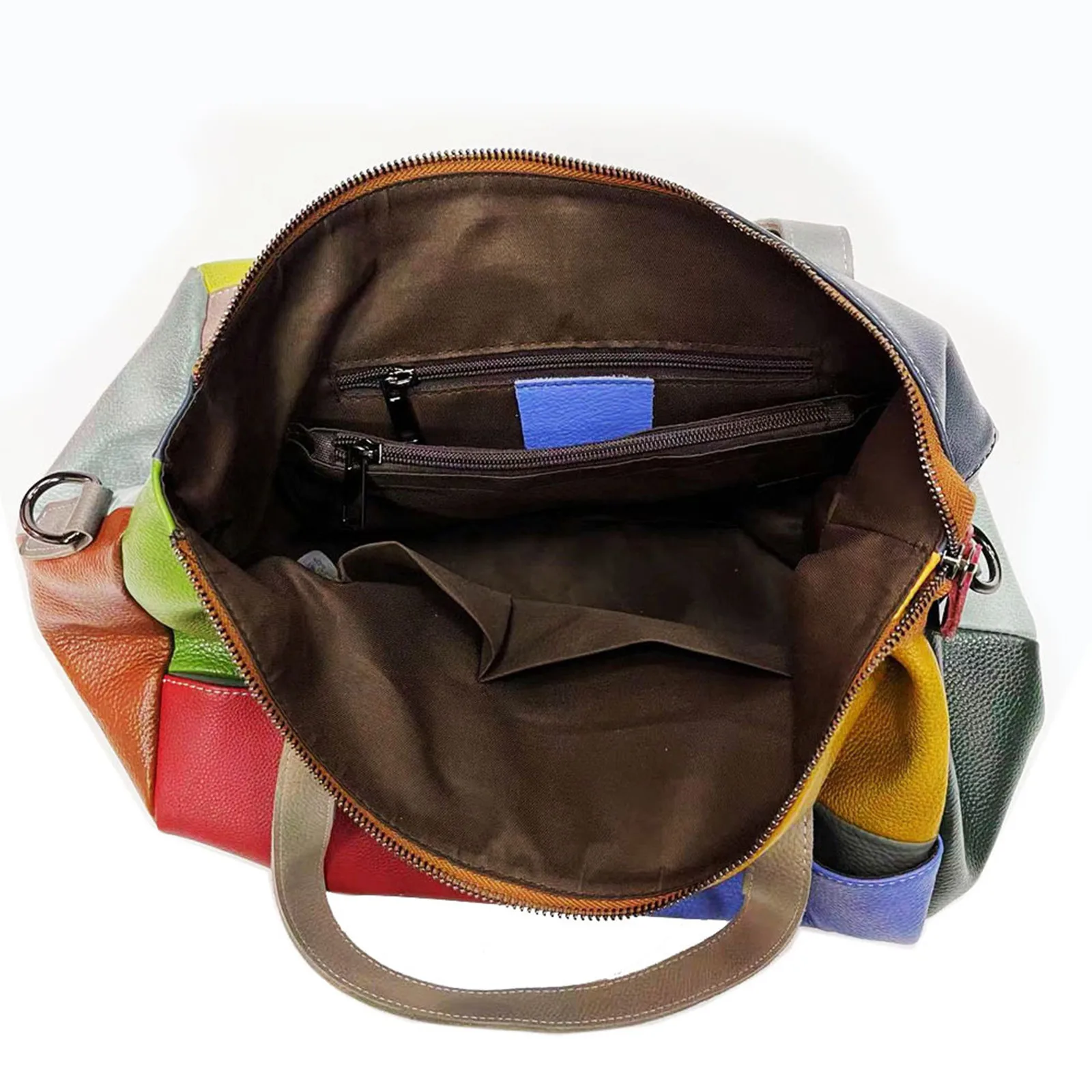 Ms. Splicing Contrast Color Women Handbag Head Layer Cowhide Shoulder Crossbody Bag Girl Travel Messenger Antiquing Storage Case view 5