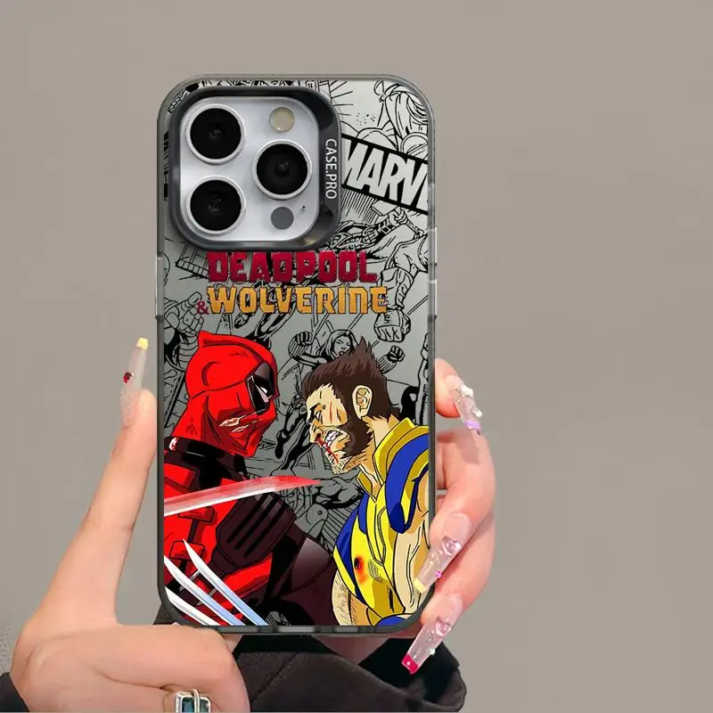 Colored Silver Case for Apple iPhone 11 13 15 Pro Max 12 14  XR X XS Shockproof Phone Cover Anime Marvel Deadpool And Wolverine