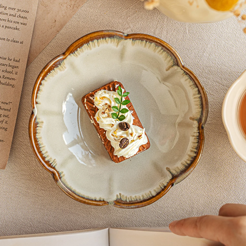 

Винтажная 6-дюймовая керамическая миска цветочной формы, глянцевая однотонная домашняя фарфоровая миска для салата, фруктов, креативная сервировочная посуда для десерта