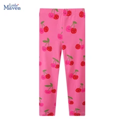 Little maven 2024 Autumn Spring Girls Leggings Pants Cotton Trousers Toddler Kids Clothes Cartoon Cherry Children's Clothing