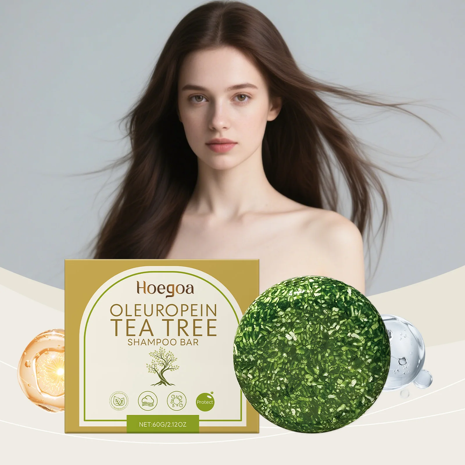 Hoegoa Tea Tree Shampoo Bar Anti-Dandruff Oil Control Deeply Cleansing Hair Loss Itchy Scalp Relief Strengthening Solid Shampoo