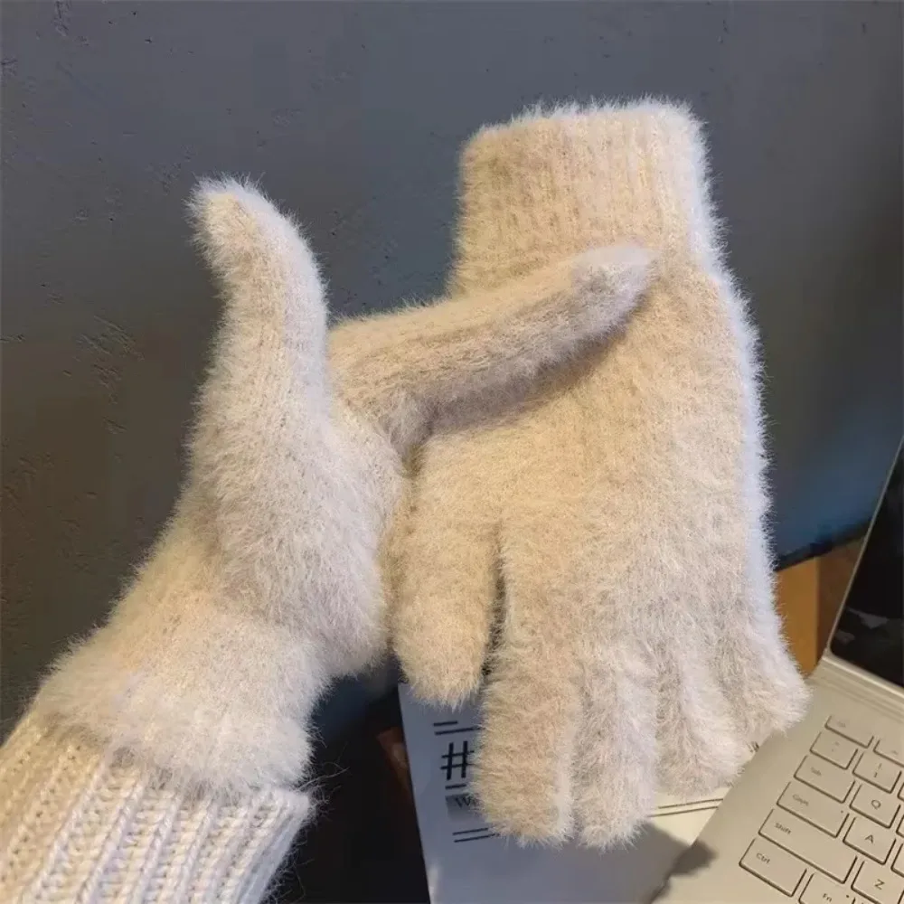 Fashion Thickened Furry Gloves Solid Color Warm Winter Gloves Breathable Windproof Mink Velvet Gloves Winter