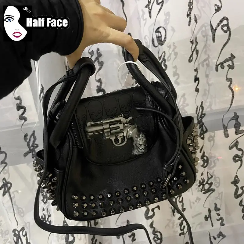 Y2K Girls Harajuku Womens Gothic Punk One Shoulder Design Lolita   Leather Skull Japanese Sweet Cool Uniform Crossbody Bags Tote