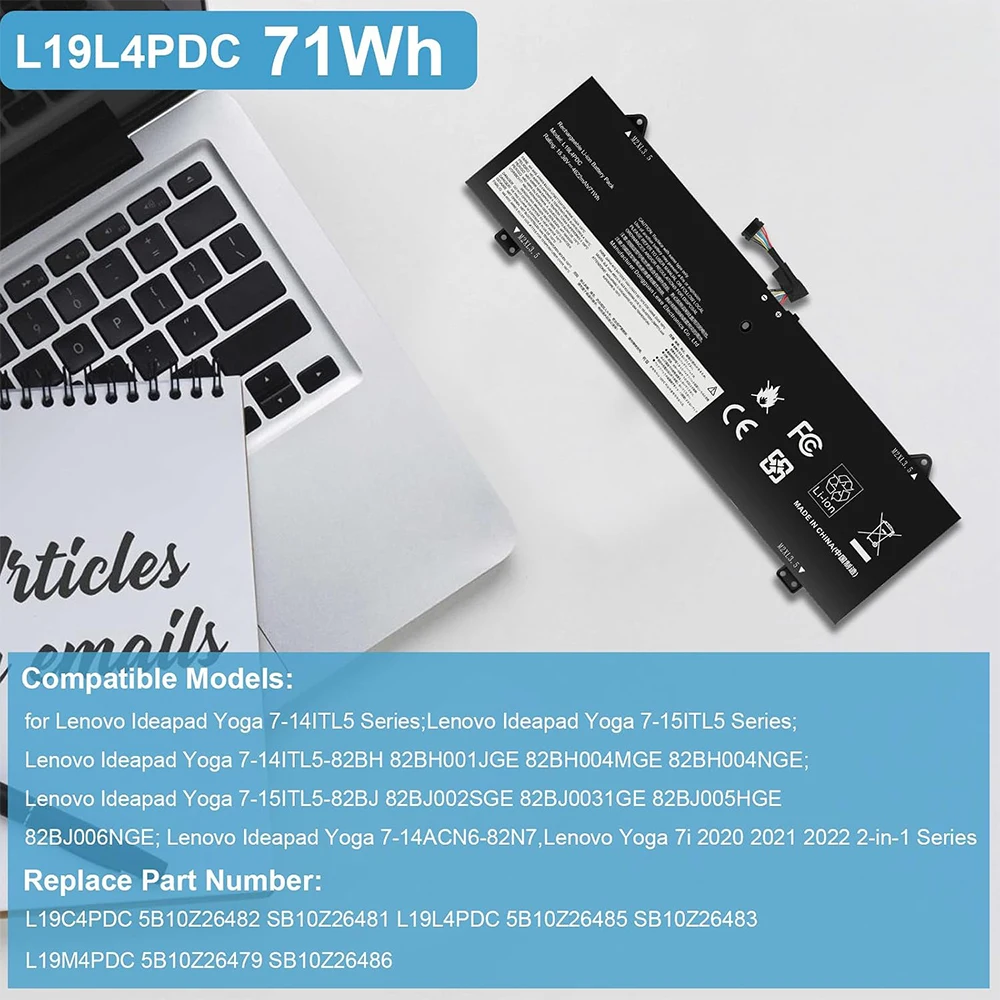 L19L4PDC L19C4PDC L19M4PDC Battery for Lenovo Ideapad Yoga 7-14ITL5 82BH 7-15ITL5 82BJ Yoga 7i (15 inch)2 in 1 Series 5B10Z26482