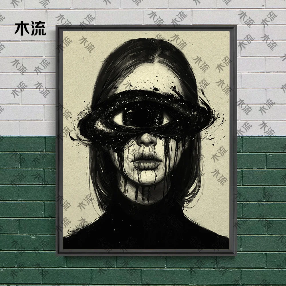 Cosmic Abyss Of Thought,Vintage Wall Art Canvas Painting,The Girl Who Fell Into The Abyss,Gothic Art Poster And Print,Home Decor