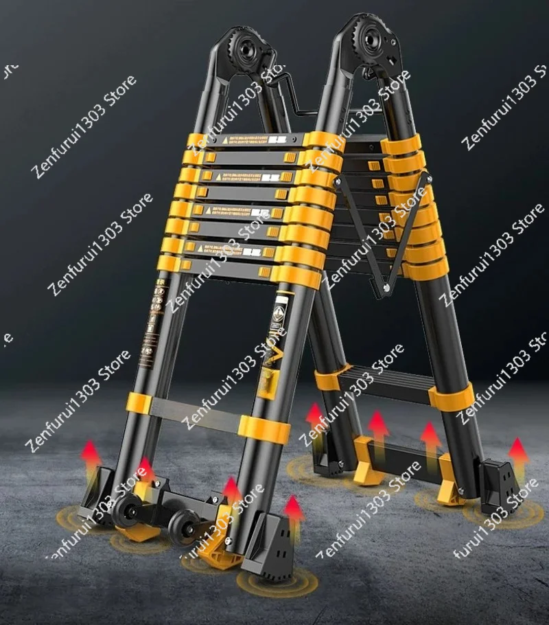 Aluminum Alloy Thickened Telescopic Ladder Portable Engineering Folding Home Elevating Straight Ladder Herringbone Staircase