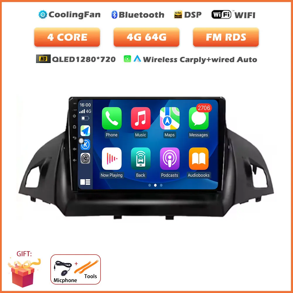 Voor Ford C-MAX Kuga 2 Escape 3 2012-2019 Android 16 Auto autoradio draadloze Carplay GPS navigatie scherm stereo video tools BT