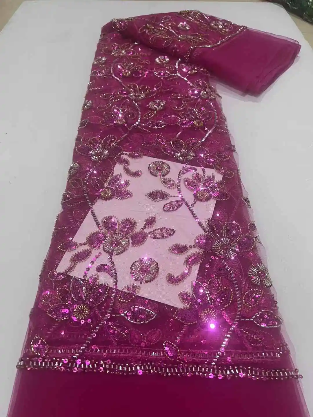 Нигерийский роскошный тюль с вышивкой бисером, кружевная ткань, французская сетка с блестками ручной работы, кружевная ткань для свадебных платьев, мода