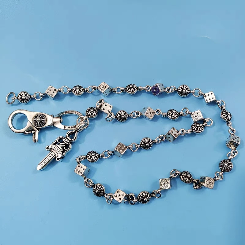 

925 Silver Double Bule Nelace Punk Cold Sle Sweater Chain Cross Flower Bag Chain Men Women Faion Jewelry Accory