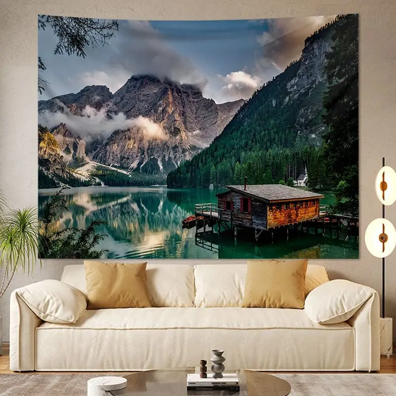 VIKAMA Wilderness Dusk Windmill Sunset Scenery Tapestry, High Definition Wear-Resistant Fabric Wall Art for Living Room