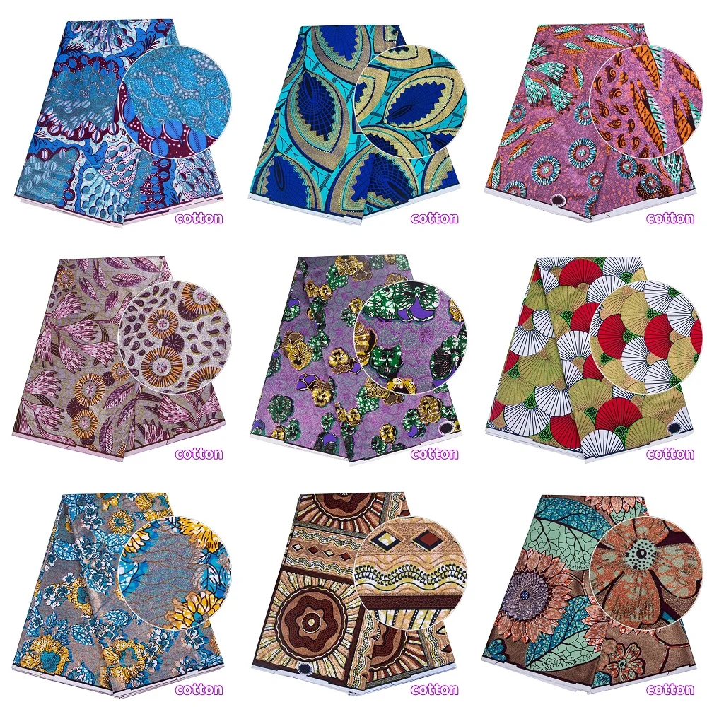 

New Ankara Fabric Cotton Ankara Golden Wax Flash Gold Print High Quality Sprinkle African Wax Fabric