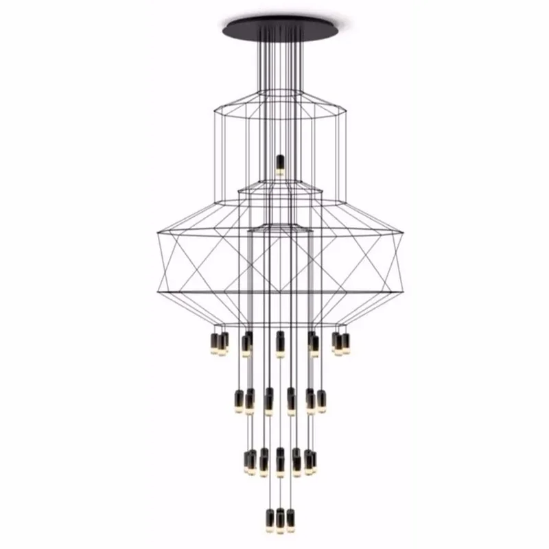 Nordic Modern 110V 220V 240V LED black wireflow pendant light lamp stairwell hall lobby 3 meters cable flow black hanging lamp