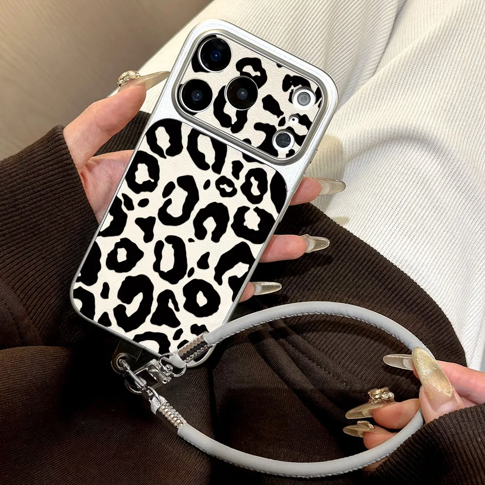 Leopardenmuster Handyhülle für iPhone 17 Pro 16 15 14 13 12 11 Pro Max Weiche Matte Lederhülle mit Litschi-Muster Stoßfeste Schutzhülle