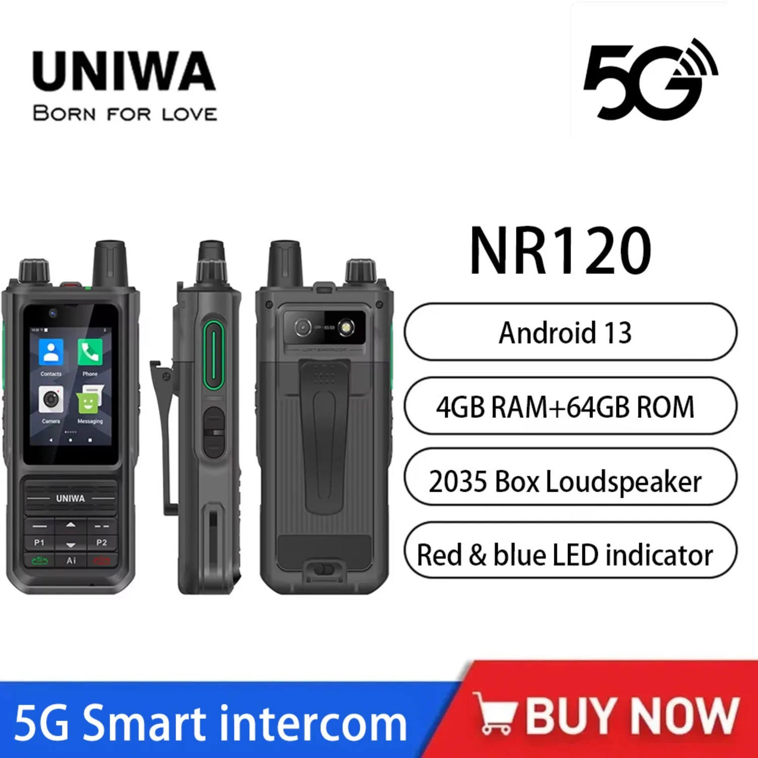 2025 New UNIWA NR120 5G Black Rugged Mobile Phone IP68 3GB 32GB Radio Walkie Talkie 2.4 Inch IPS Touch Screen Android 13 5000mAh