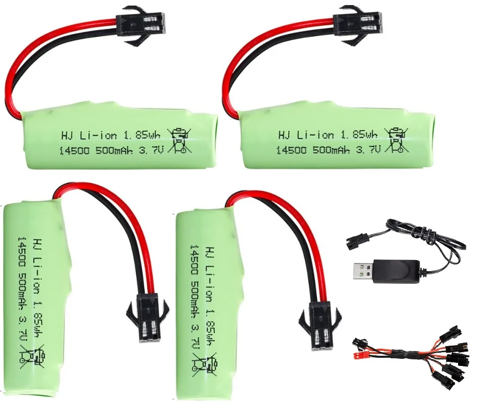 1S 3.7V 500mAh Li-ion Battery 14500  SM plug /3.7V charger For R/C Stunt Dump Car/4WD Twist- Desert Cars  R/C Climbing cars