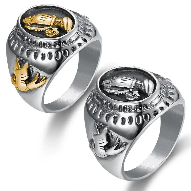 

CHUANGCHENG Gothic Stainless Steel Bless Buddha Gesture Rings for Men's Sizes 7-15