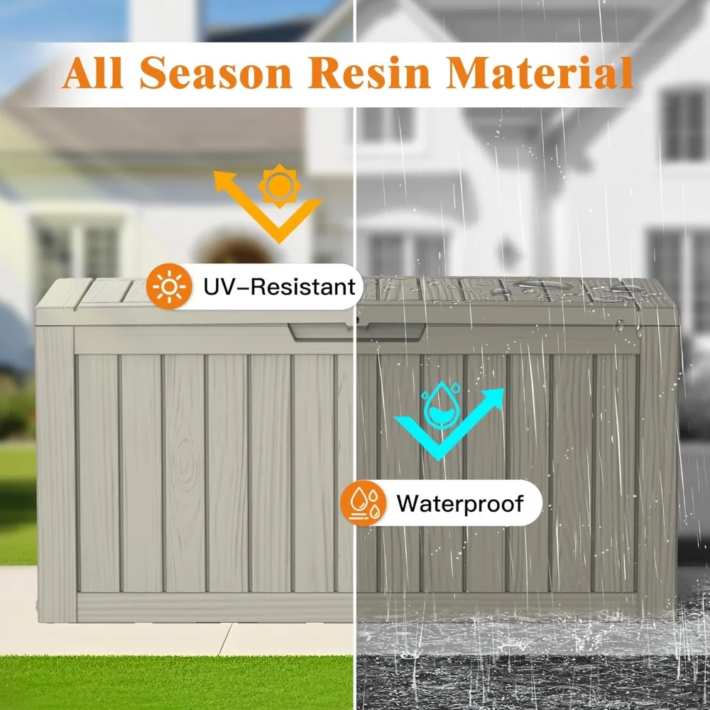 صندوق تخزين خارجي مقاوم للماء 72 جالونًا، صندوق سطح من الراتنج قابل للقفل مع مقابض وقضبان هيدروليكية للاستخدام في الفناء #2