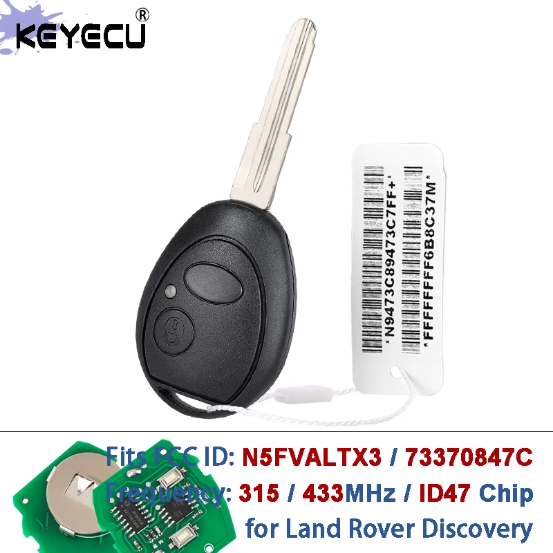 

KEYECU FCC ID: N5FVALTX3/73370847C 315/433 МГц ID47 Чип дистанционного брелока 2 кнопки для Land Rover Discovery 2 1999-2004 гг.