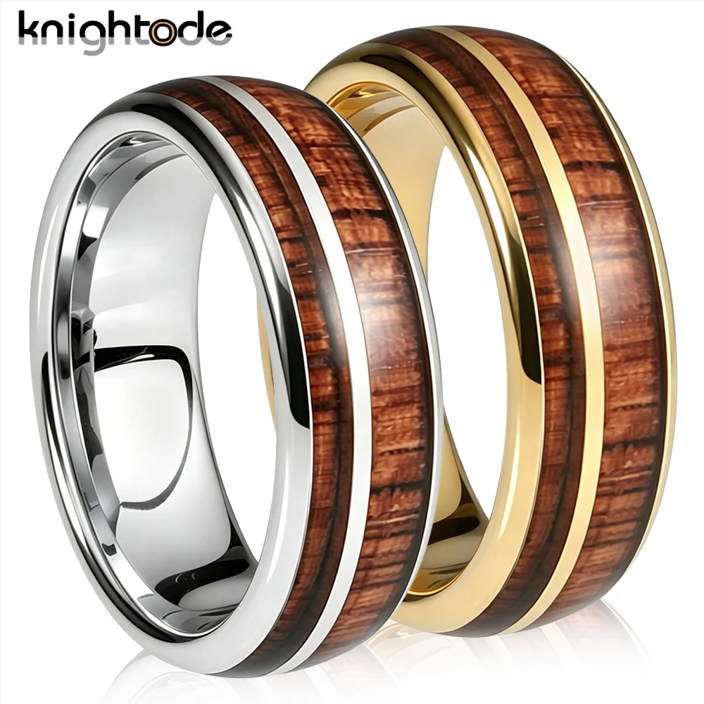 

8mm Tungsten Carbide Wedding Band Two Rose Wood Inlay for Men Women Birthday Ring Friend Gift Dome Polished Comfort Fit