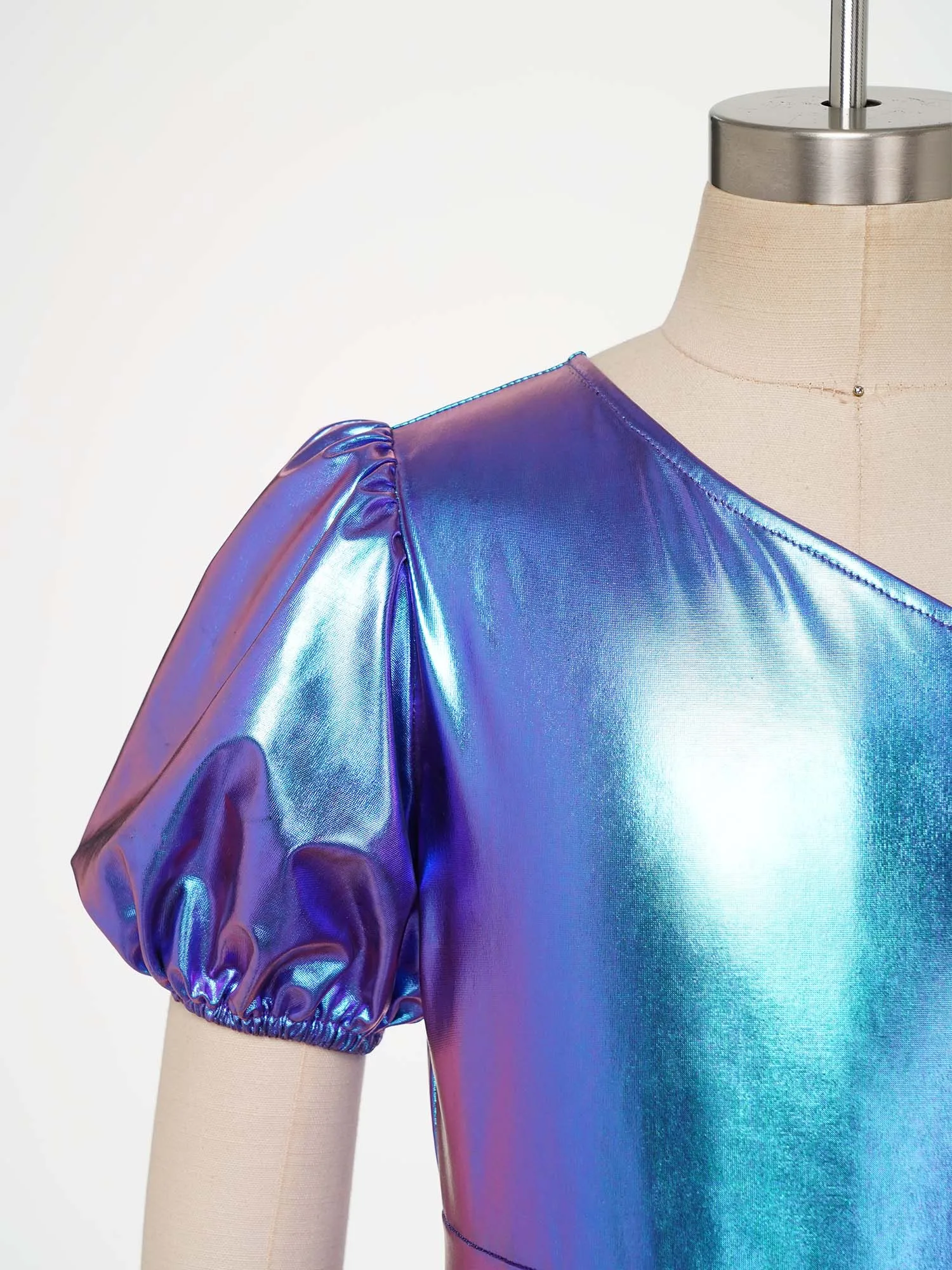 Kids Girls Shiny Skirted Leotard Metallic Jazz Dance Costume Shorty Unitard for Rave 70s Disco Christmas Performance Outfit