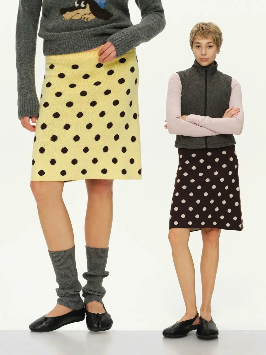 American Retro Vintage Polka Dot Knit Skirt High Waist Stretch Slim Fit Midi Skirt Sweet Elegant Women Date Party All-match New