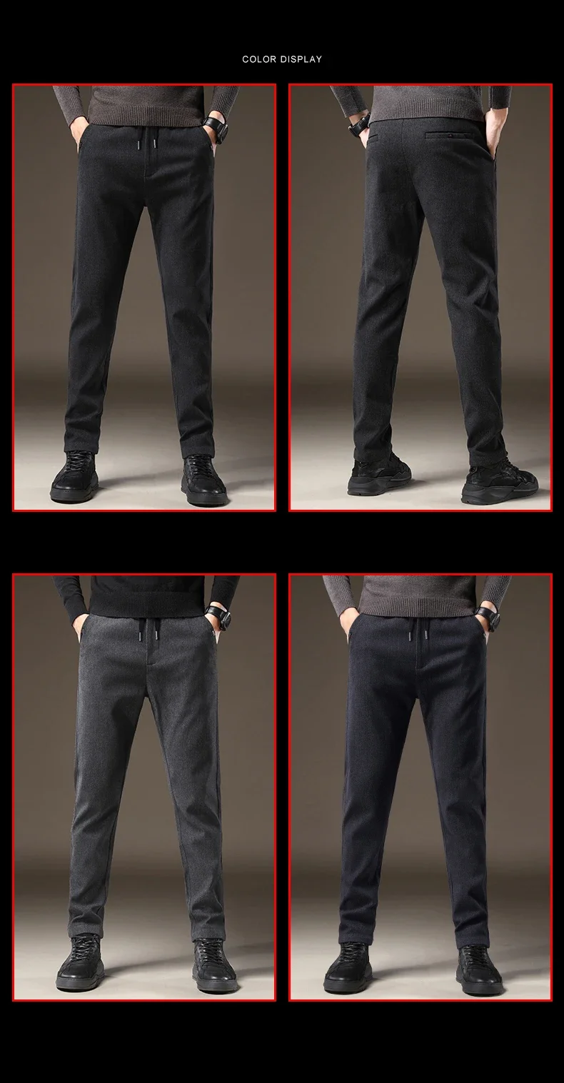 Hochwertige Herren-Herbst-Winter-Hose, Business-Stretch, Dick, Slim Fit, Arbeitshose mit Elastischem Bund, Gebürstet, Schwarz, Grau, Casual-Hose für Männer – Detail 6
