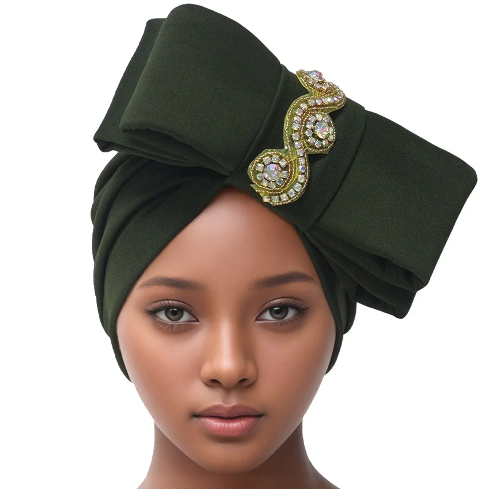 

2025 New African Headtie Turban Nigeria Auto Gele Head Wraps Women Cap Wedding Geles Muslim Bonnet Hijab Bow Diamonds Headgear