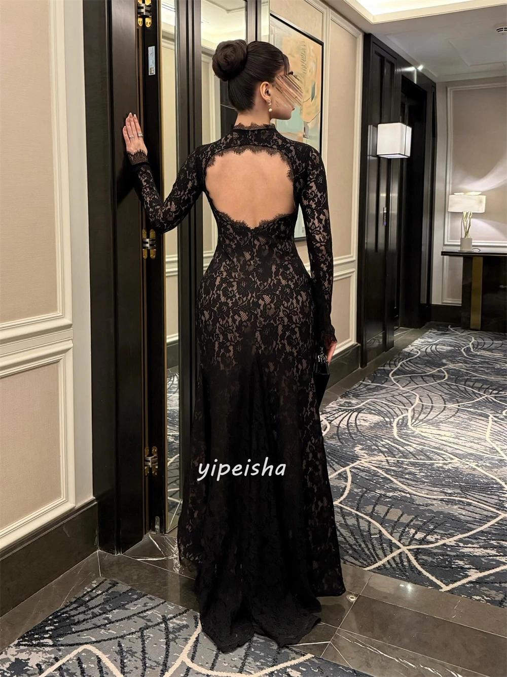 Abiti lunghi con colletto alto e colonna increspata in pizzo classico stile moderno personalizzato Abiti per occasioni su misura Taglie disponibili Retro