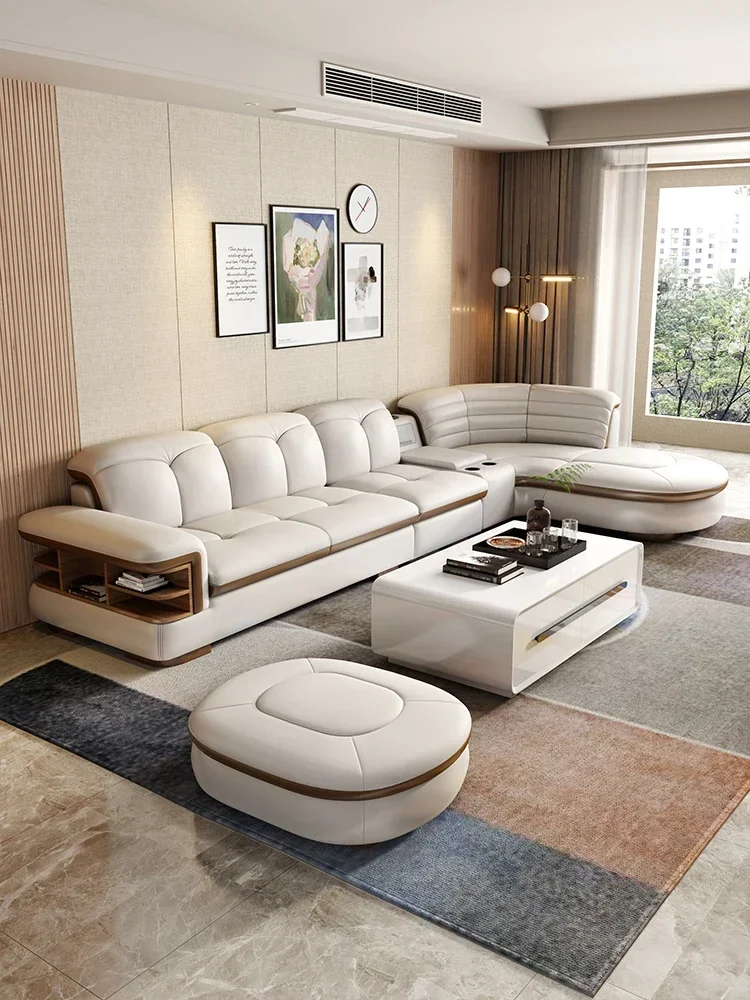 Smart leather sofa arc living room corner combination wireless charging creative special-shaped leather sofa