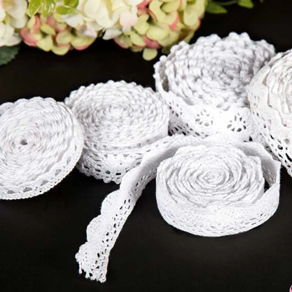 

5 Rolls White Lace Ribbon Accessories Embroidered Sewing Trim Crafts Gift Packing DIY Manual Flower Pattern Child Art Projects